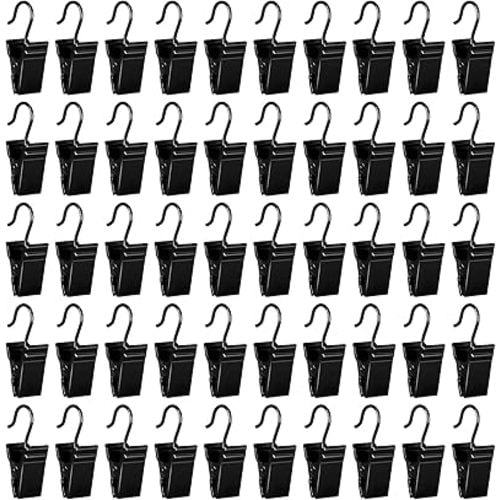 HOOSUN 50 Pack Stainless Steel Clip Hooks for Hanging,S Hook with Clip for Hanging Outdoor String Lights,Metal Christmas Lights Clips Hangers,Curtain Hooks,Picture Clips with Hook,Small Photo Clip