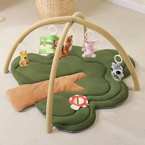 Baby Play Gym Mat, Tree-Shaped Tummy Time Mat with 6 Detachable Toys, Woodland Thick & Plush Play Mat for Babies 0-6 Months, Baby Activity Mat, Newborn Infant Baby Essentials Gift