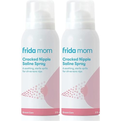Frida Mom Cracked Nipple Soothing Spray - All-Natural Saline to Heal Sore, Cracked Breastfeeding Nipples - Air-Dry, Gentle for Baby + Mom - 2 Fl oz (Pack of 2)