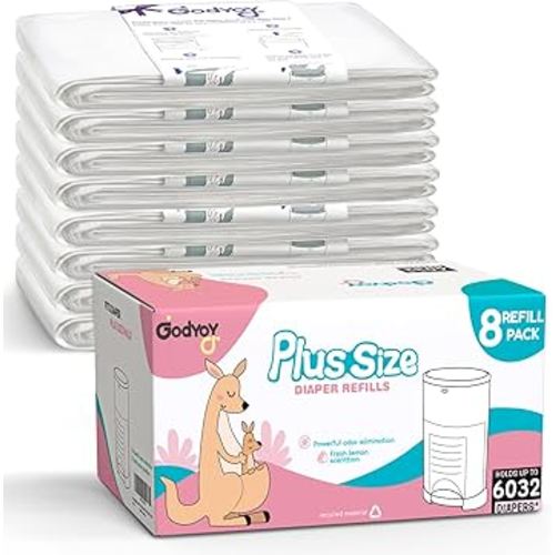 Refills Compatible with DEKOR Plus Diaper Pail Refill Bags| 8 Pack| Super Powerful Odor Eliminator Extra Thick Diaper Pail Bags| Each Holds up to 6032 Diapers| Fresh Lemon Scent| Easy to Replace