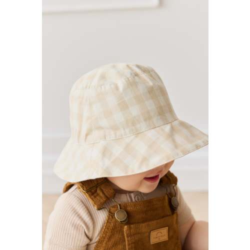 Organic Cotton Bucket Hat - Gingham Pale Khaki - Size XS