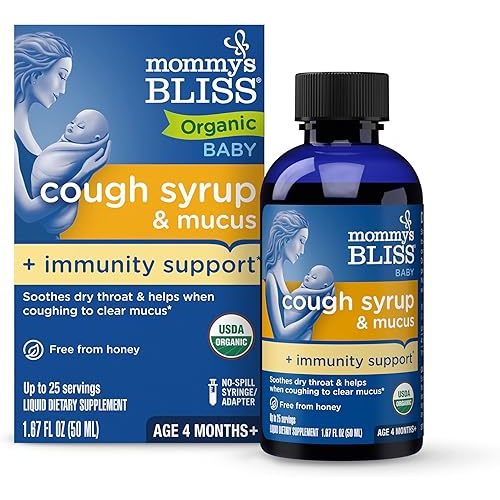 Mommy's Bliss Organic Baby Cough Syrup and Mucus + Immunity Support, Contains Organic Agave and Ivy Leaf, Made for Babies 4 month+, 1.67 Fluid Ounces
