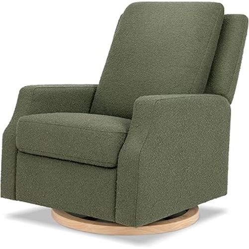 NAMESAKE Crewe Recliner and Swivel Glider in Olive Boucle with Light Wood Base, Water Repellent & Stain Resistant, Greenguard Gold & CertiPUR-US Certified