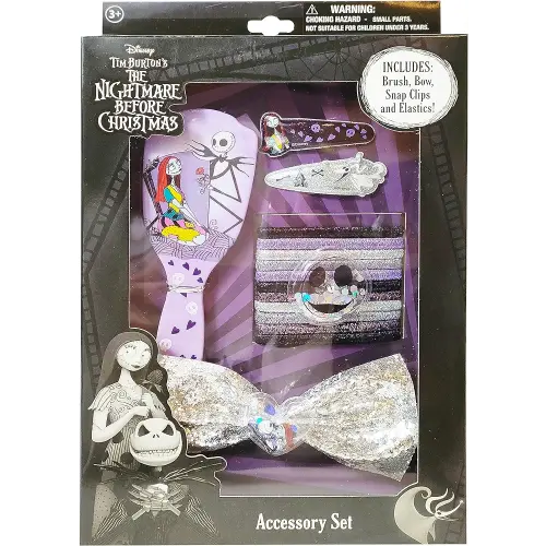 Nightmare Before Christmas box set with asst hair acc set (1pc brush, 1pc bow with shaker center, 2pcs PVC snaps, 12pcs lurex elastics with shaker center)