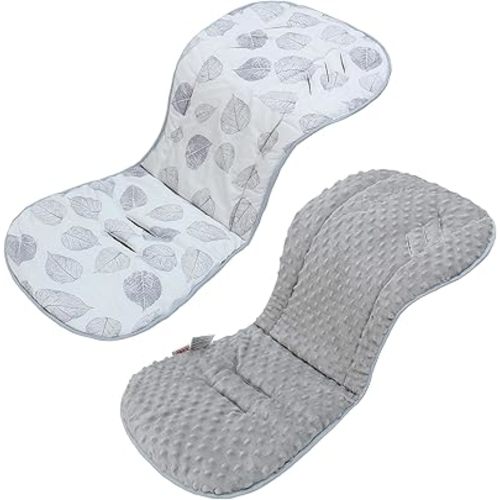 Baby Stroller Cushion,Soft Minky Dotted and Printed Stroller Seat Liner-Reversible Universal Breathable and Soft Newborn Stroller Pad, Cotton Infant Car Seat Insert-82x37cm,1 Pack(Gray Leaves)