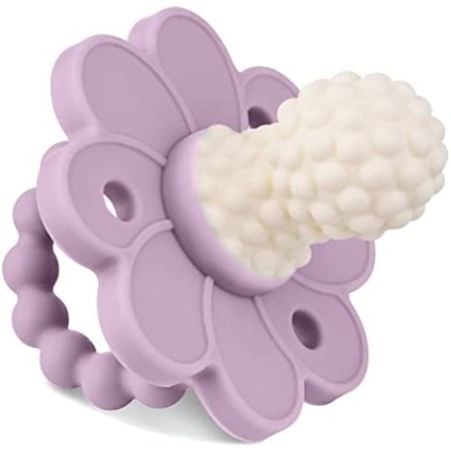 SoothiPop 6 Month+ Silicone Pacifier Shaped Baby Teething Toy - Freezable & Chewable Baby Teether - Soft, Textured Surfaces Massage & Soothe Infant Sore Gums - Flower Bubble Bump (Lavender)