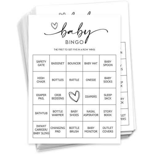 All Ewired Up Baby Bingo Game (50 Unique Cards) Pre-Filled Fun Baby Shower Game Activity, Preforated Calling Cards, Gender Neutral Boy or Girl, Minimalist
