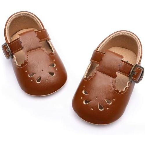 HONGTEYA Infant Baby Girls Mary Jane Flats Non Slip for Toddler First Walkers Soft Sole PU Leather Crib Shoes Sneaker Wedding Party Christmas Princess Dress Shoes Baby Moccasins Girls