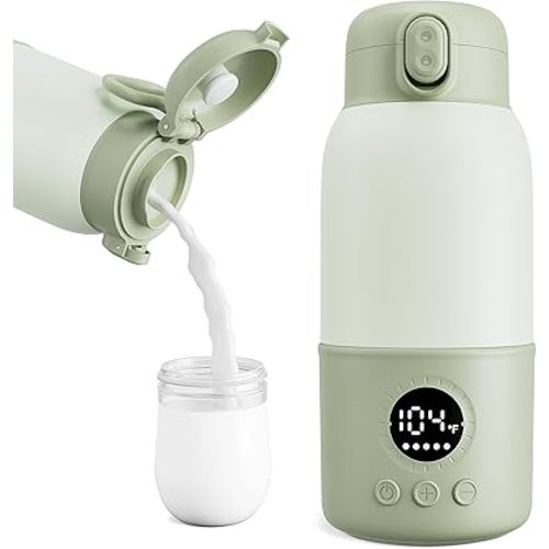 Portable Bottle Warmer for Travel,Formula Container to Go 12.8oz Baby Bottle Warmer with 2-Min Fast Heating,Milk Warmer for Baby Travel Essential with Long Time Keep Warm Function