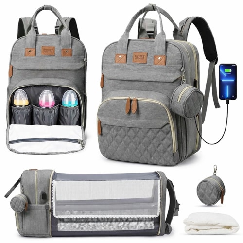 3-in-1 Diaper Bag Backpack with Foldable Baby Bed & USB Charging Port – FYNX RISE