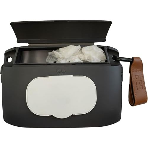 Bee Babe Co. On-The-Go Wipes Dispenser, Travel Wipes Case, Includes Temporary Trash Compartment, Must Have Diaper Bag Accessories, Car Trash Can, Reusable Baby Wipes Holder, Portable Wipe Dispenser