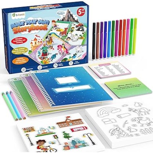 D-FantiX My Storybook Art Kit, Creative Writing & Drawing Activity Set for Boys & Girls, Hardcover Comic Book Making Kit with Stickers, DIY Arts and Crafts Supplies Gifts for Kids Ages 5, 6, 7, 8-12