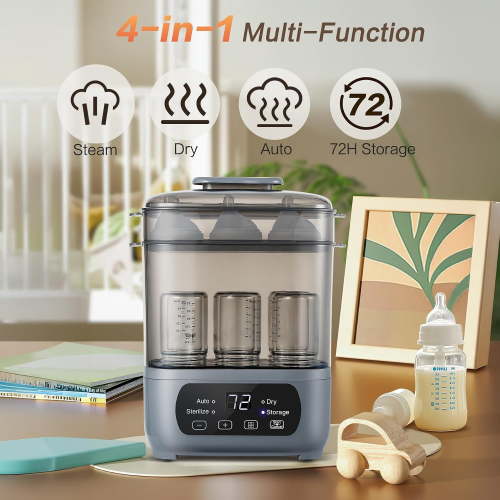 4-in-1 Baby Bottle Steamer and Dryer, Electric Steamer with Fast Drying, Universal Fit for All Bottles, LED Touch Screen & Auto Shut-Off Protection Time and energy saving BPA free,