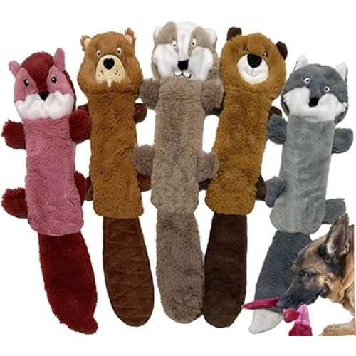 Jalousie 5 Pack Stuffingless Dog Squeaky Toys Dog Toy w/Durable Liner No Stuffing Dog Toy - Dog Toys Crinkle Paper Squeaker Toy for Medium Large Dogs (5 Pack - Color 4 - Squeaky)