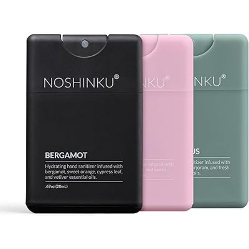 Noshinku - Refillable Hand Sanitizer Discovery 3-Pack, Travel Size Spray with Hydrating Botanical Oils, Natural Ingredients, All Natural Fragrances, Sugarcane Derived Alcohol, No Parabens, No Dyes