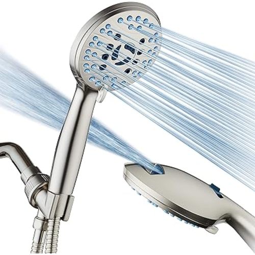Hotel Spa AquaCare High Pressure 8-mode Handheld Shower Head, Anti-clog Nozzles, Built-in Power Wash to Clean Tub, Tile & Pets, Extra Long 6 ft. Stainless Steel Hose, Wall & Overhead Brackets