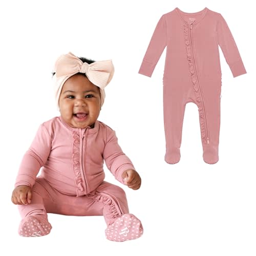 Posh Peanut Footie Pajamas for Baby Girls – Sleepers in Viscose from Bamboo with 2-Way Zipper & Ruffle Trim
