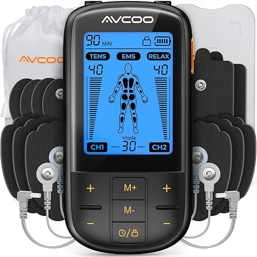 3-in-1 TENS Unit Muscle Stimulator with 30 Modes, 40 Intensities TENS Machine for Gradual Back Pain Relief Therapy, Rechargeable EMS Unit Massager with 12 TENS Electrode Pads, a Storage Bag