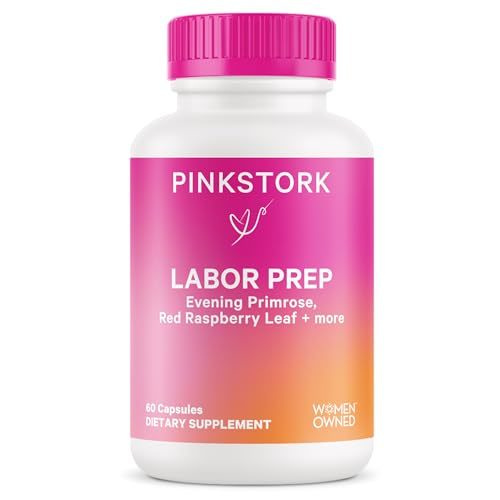 Pink Stork Labor Prep - Evening Primrose Oil Capsules with Red Raspberry Leaf Tea, Gentle Birth & Postpartum Care, Third Trimester Pregnancy Must Haves, 60 Capsules