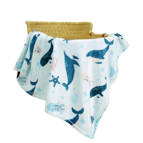 TILLYOU Toddler Flannel Blanket - Warm and Cozy Baby Blanket for Boys and Girls, Smooth and Creamy Blanket, Cute and Lightweight, 40×50 inches, Whale
