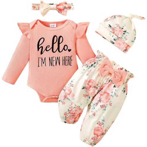 Newborn Infant Baby Girl Clothes Outfits Rib Romper Floral Pants with Headband Winter Clothing Set