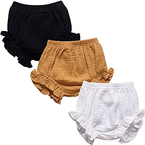 3PC Shorts Set Newborn Baby Girls Boys Pants Cotton Linen Blend Cute Floral Bloomers Triangle Shorts