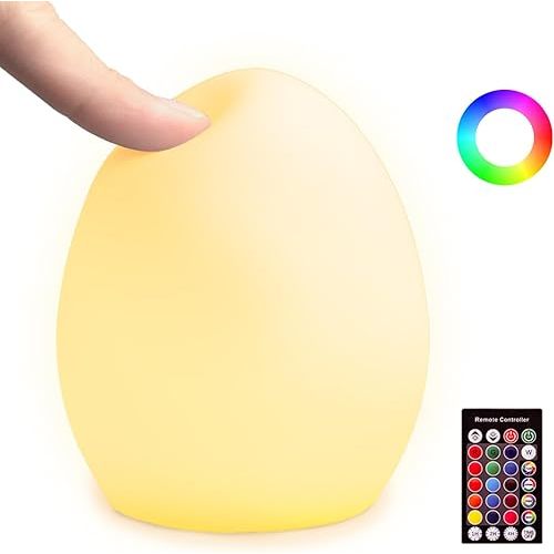 Baby Night Light, Rechargeable Egg Nightlight for Baby Nursery, Cute Silicone Night Light with Remote, 16 Colors RGB Timer, Portable Egg Lamp for Nursery and Kids Room