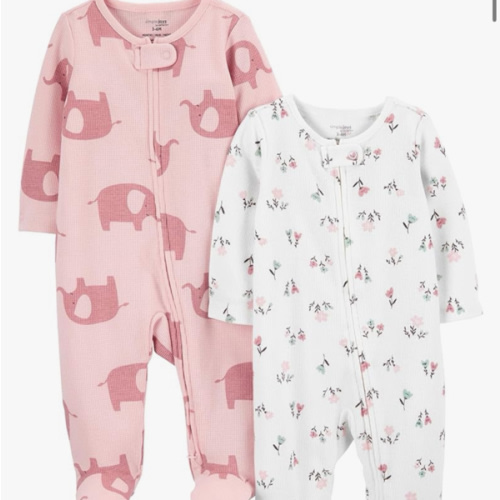 Simple Joys by Carter's Baby Girls' 2-way Zip Thermal Footed Sleep and Play, Pack of 2