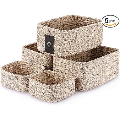 5-Pack Small Woven Rope Storage Baskets – 2 Sizes Organizer Bins