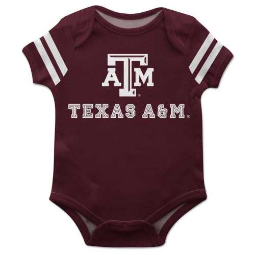 Texas AM Aggies Maroon Short Sleeve Onesie With White Stripes