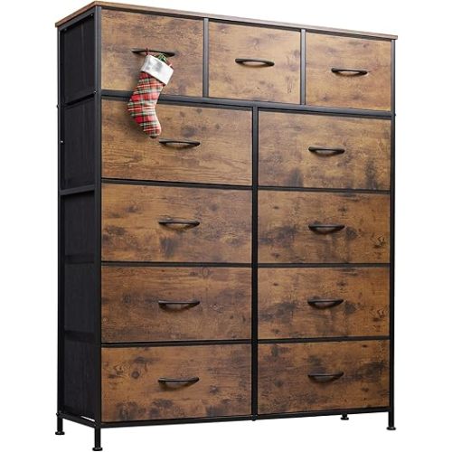 WLIVE Tall Dresser for Bedroom, Fabric Dresser Storage Tower, Dresser & Chest of Drawers Organizer Unit with 11 Drawers, Storage Cabinet, Hallway, Closets, Steel Frame, Wood Top