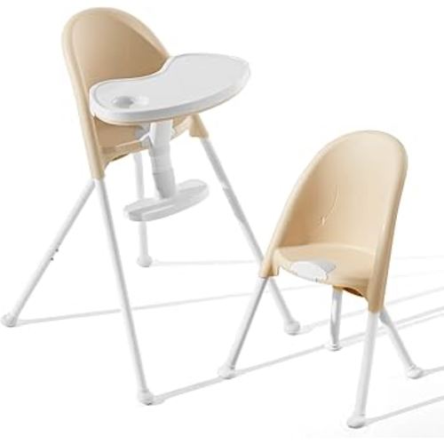 Funny Supply 3-in-1 Foldable High Chair, Portable & Convertible Baby High Chair, Modern Baby Feeding Chair with Removable Double Tray, Lightweight, Space-Saving Design, Easy to Clean, Cream
