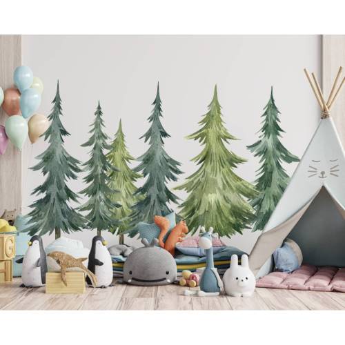 Forest Pine Tree Wall Decal Watercolor Wall Sticker Nursery - Etsy
