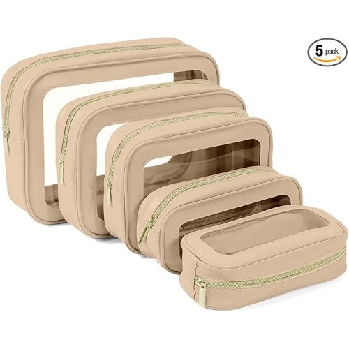 5PCS Clear Toiletry Bag,TSA Approved Travel Makeup Pouch with Zipper for Cosmetics and Toiletries，Diaper Bag Organizer Pouch Set，Women's Purse Organizer and Clear Car Bag