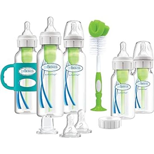 Dr. Brown's Natural Flow® Anti-Colic Options+™ Narrow Bottle to Sippy Gift Set with Soft Silicone Sippy Spout, Removable Silicone Handles, Travel Cap and Bottle Brush