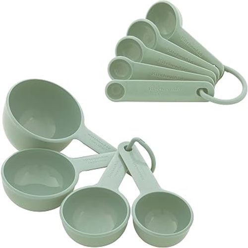 KitchenAid Universal Easy To Read Measuring Cup and Spoon Set with Soft Grip Handle for Maximum Control, Hang Hole and Nesting For Easy Storage, Dishwasher Safe, 9 Piece, Pistachio