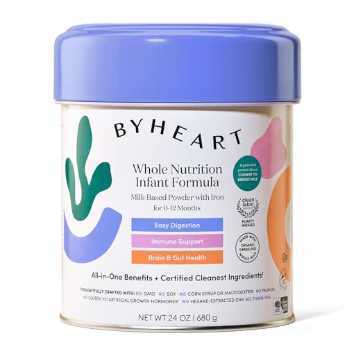 ByHeart Whole Nutrition Infant Formula Powder for Infants 0-12 Months, Made With Organic Grass-Fed Whole Milk, Clean Label Project Certified, Closest-to-Breast Milk Baby Formula Patented Protein Blend (24 Ounce (Pack of 1))