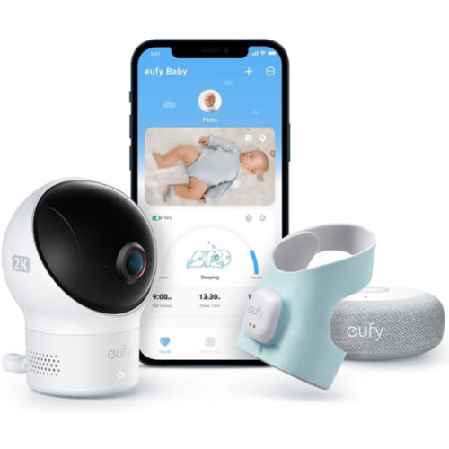 eufy Security Baby Smart Sock Baby Monitor with 2.4 GHz Wi-Fi, Track Sleep Patterns, Naps, Heart Rate, 2K Camera, AI Cry Detection, Pan and Tilt, No Monthly Fee