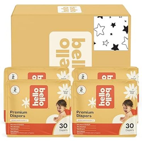 Hello Bello Diapers, Size 2 (10-16 lbs) Superstars - 120 Count Value Pack of Premium Disposable Baby Diapers, Hypoallergenic with Soft, Cloth-Like Feel