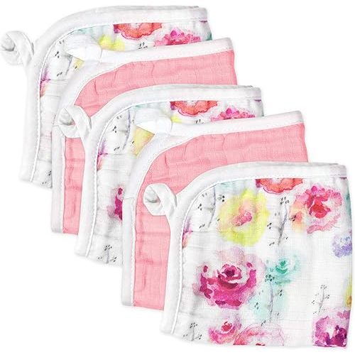 HonestBaby unisex baby Organic Cotton Washcloth Multi-Pack Winter Accessory Set, 5-Pack Rose Blossom/Pink, One Size US
