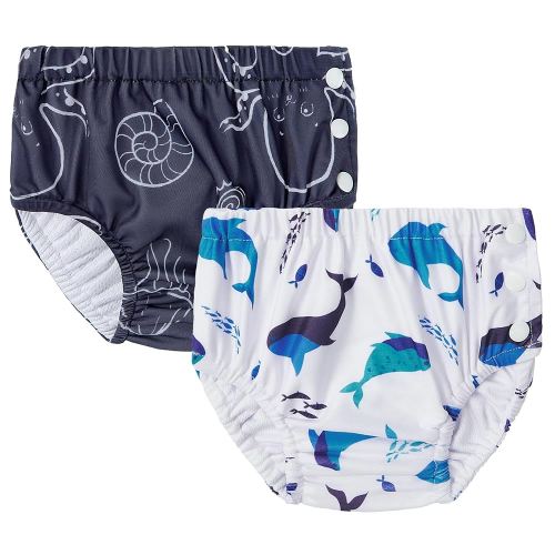Durio 2Pcs Swim Diapers for Baby Reusable Swim Diapers Toddler Newborn Washable Swim Diapers Water Diapers Swimming 01 Marine Life 6-12 Month