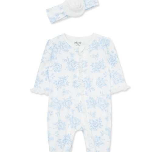 Color: Blue Roses | 2-Way-Zip Footed One-Piece | Size: 3 Months