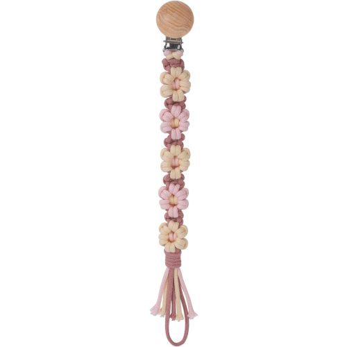 Pacifier Clip for Boys Girls Floral Daisy Macrame Baby Paci Clip Pacifier Holder Leash Boho Wooden Clips Handmade Braided Cotton Binky Clips (1pack:Caramel Style B)