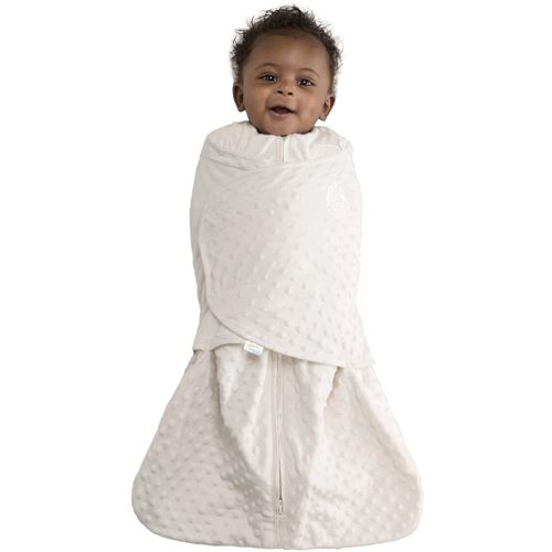 HALO Sleepsack Swaddle, 3-Way Adjustable Wearable Blanket, TOG 3.0, Velboa, Cream Plush Dots, Small, 3-6 Months
