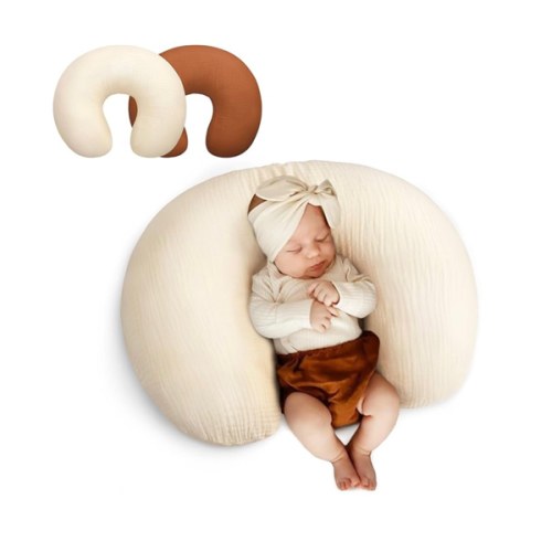 Pro Goleem Muslin Nursing Pillow Cover, 100% Cotton Soft Breathable Feeding Pillow Slipcover for Breastfeeding Moms, Fits Standard Infant Nursing Pillow, for Boys and Girls, 2 Pack (Brown&Beige)
