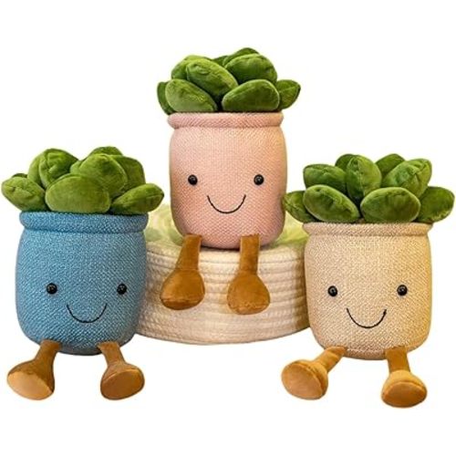 3PCS 9.8 Inch Super Cute Succulent Plush Toy Potted Plants Plush Doll Smiling Face Creative Stuffed Soft Potted Plants Plush Toy Room Decoration for Your Family Birthday Gifts