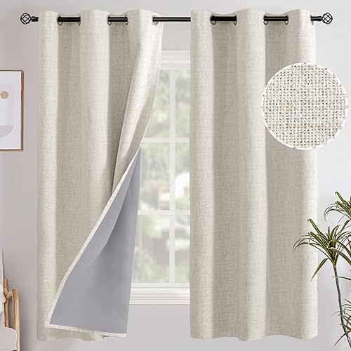 YoungsTex Linen Blackout Curtains 63 Inch Length for Bedroom, Light Blocking Cream Textured Drapes with Grommet Thermal Insulated Window Treatments for Living Room Rustic, 2 Panels, 42 X 63 Inch