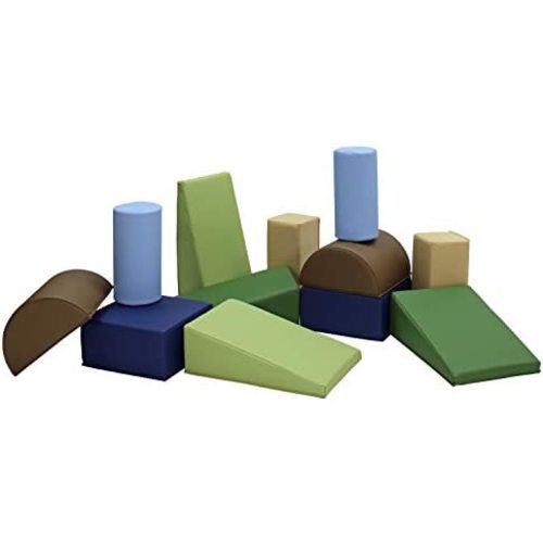 FDP SoftScape Toddler Builder Block Set, Colorful Soft Foam Playtime Building Blocks for Infants and Kids; Learn Gross Motor Skills, Great for Home, Daycare, Preschool (12-Piece Set) - Earthtone