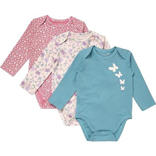 Hanes Unisex Baby Pure Comfort Long Sleeve Bodysuits, Infant Bodysuits, Boys & Girls, 3-pack, 0-3 months