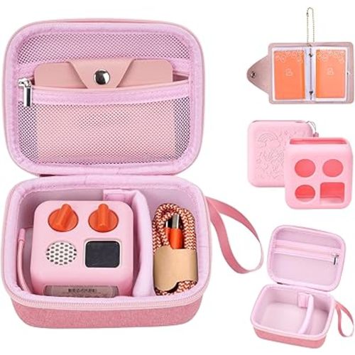 MGZNMTY Travel Storage Case and Thicken Silicone Cover Compatible with Yoto Mini Player - Kids Audio & Music Player and Card Holder for Yoto Card Hold Up to 10 Cards (Pink)